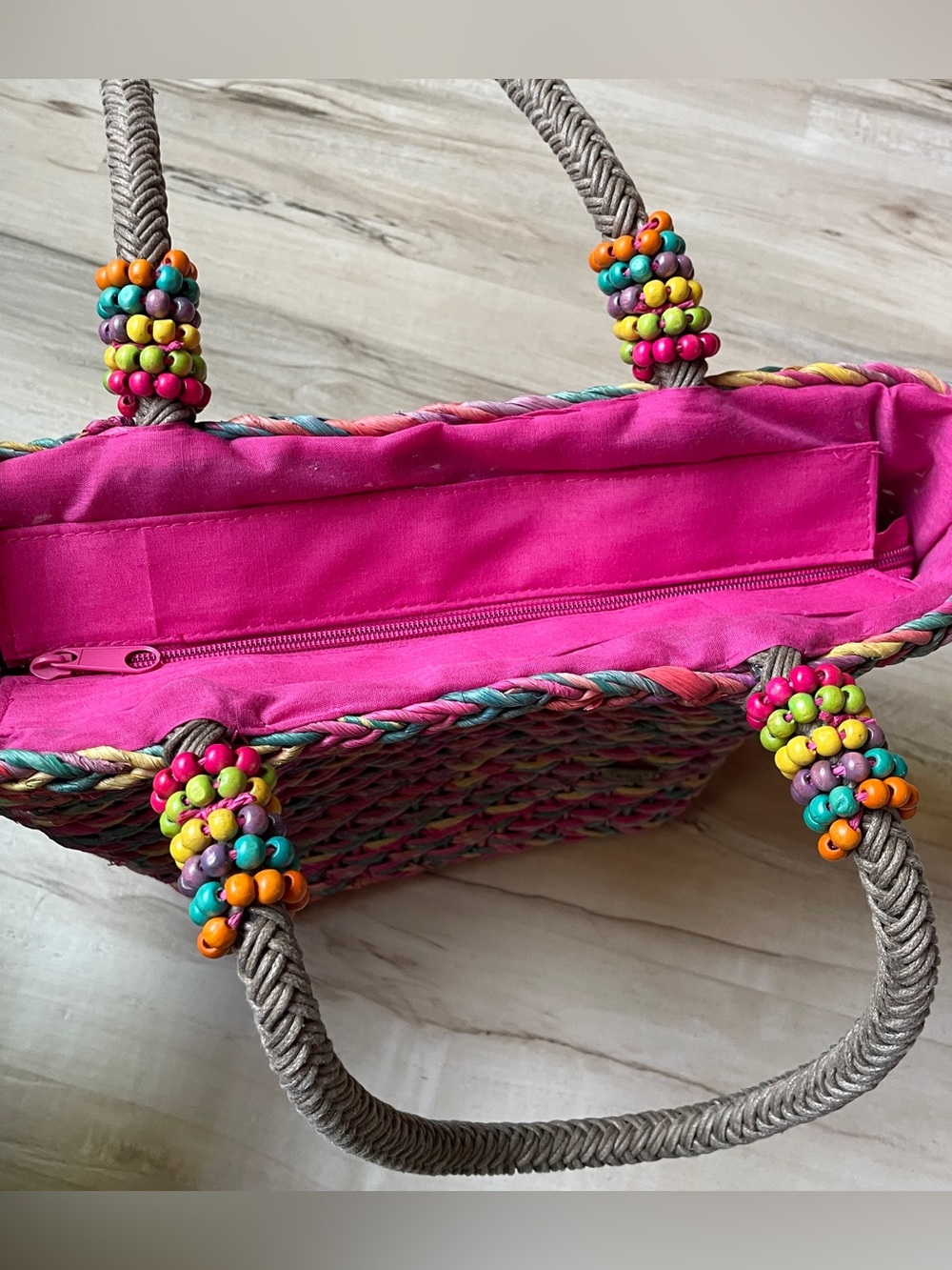 Cappelli Bright Pink Multicolor Woven Straw Tote Bag - Beach & Everyday - Picture 9 of 15